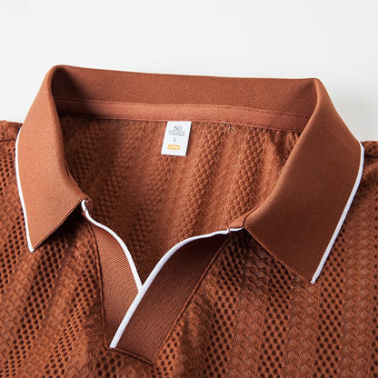 White men's knitted polo shirt, ideal for summer style. Tailored fit, short sleeve, and breathable.