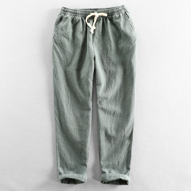 Men's summer linen drawstring pants, ideal for casual wear, offering cool, airy comfort and style.