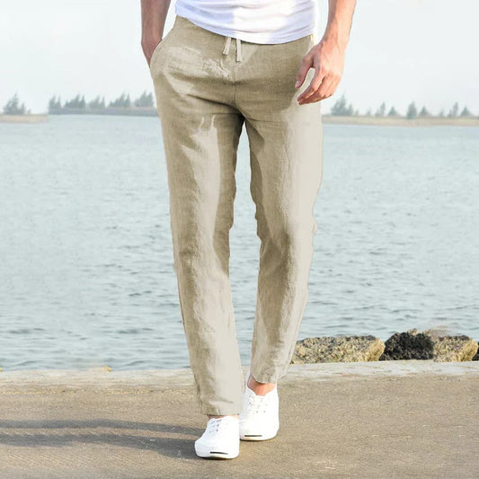 Men's lightweight linen pants for summer & spring, perfect for casual wear, beach, or holiday outfits.