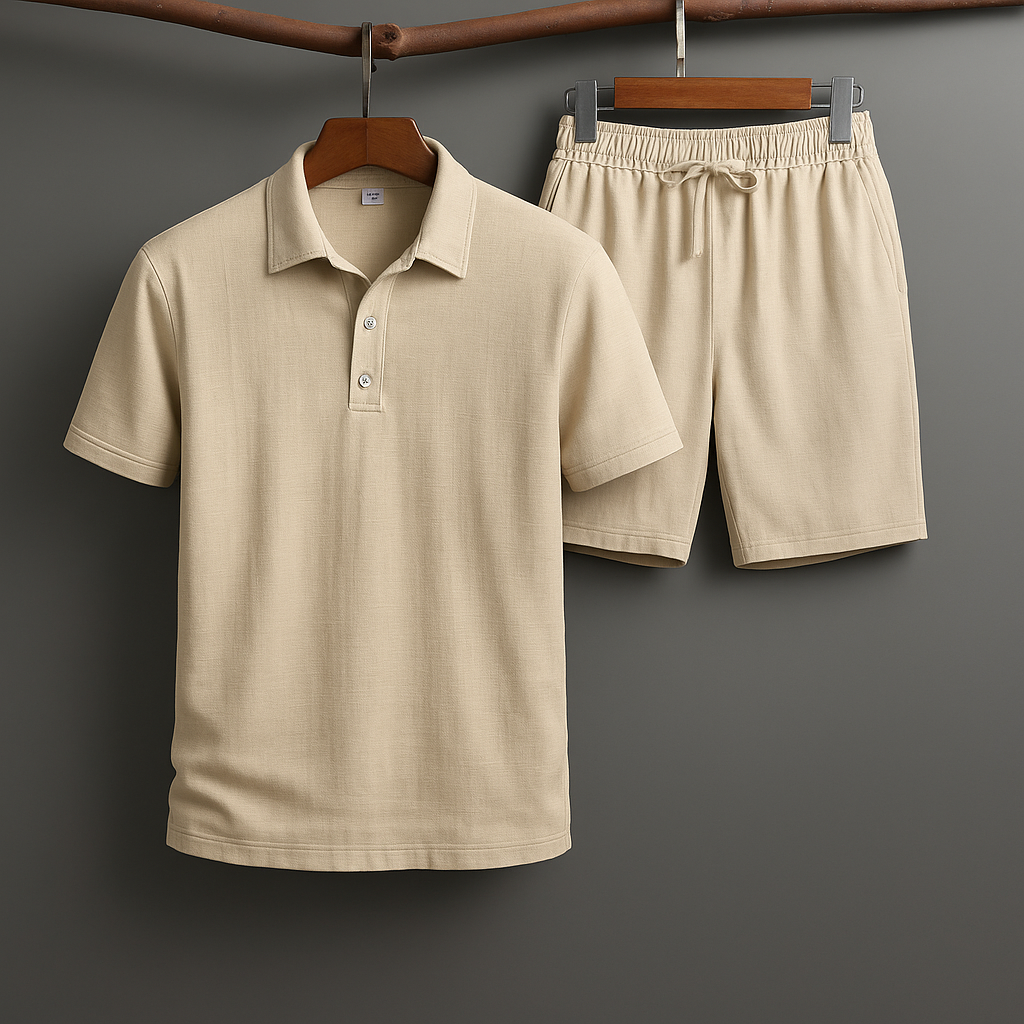 Men's lightweight linen polo set, perfect for breathable summer comfort.