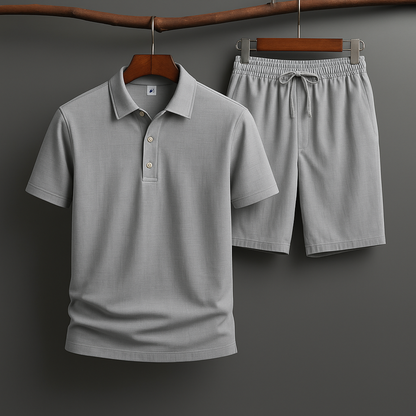 Lightweight linen polo and shorts set for men, ideal for summer days and ultimate comfort.