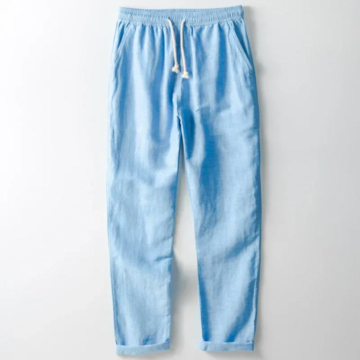 Men's lightweight linen trousers, perfect for breathable summer comfort and casual style.