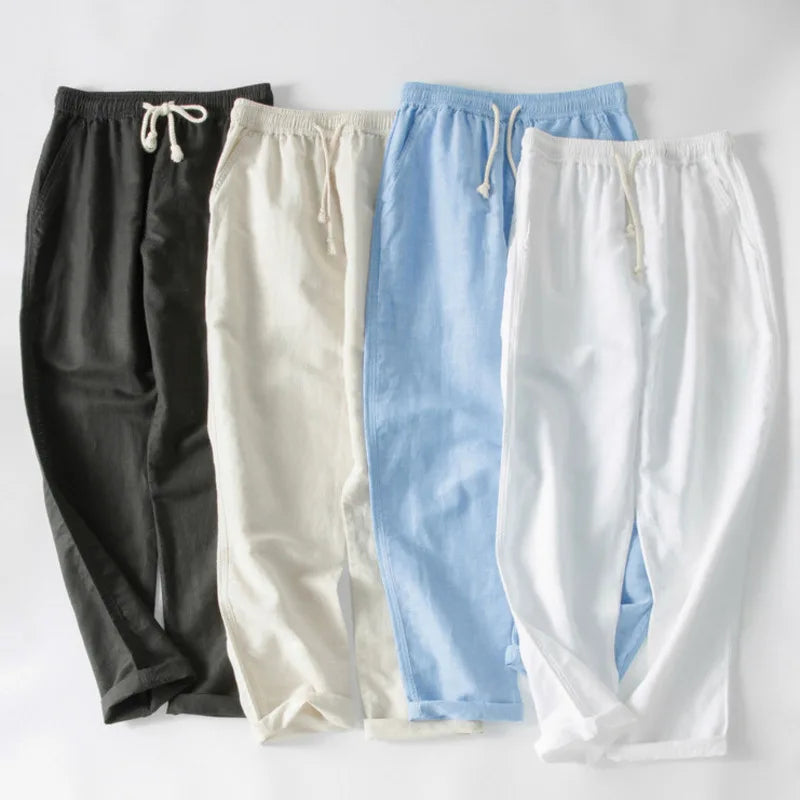 Comfort fit men's linen beach pants, ideal for relaxed summer wear and breathable style.