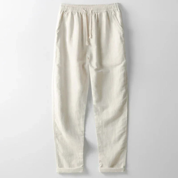 Breathable men's lightweight linen pants, offering summer comfort and a casual, relaxed fit.
