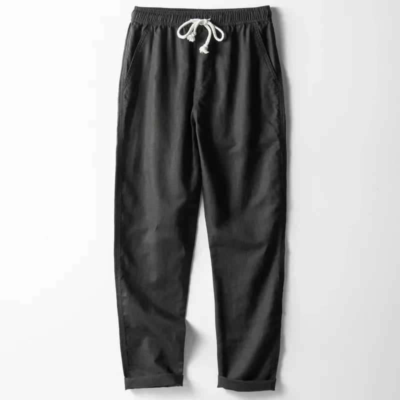 Relaxed style men's linen pants, perfect for lightweight, breathable summer comfort and beach wear.