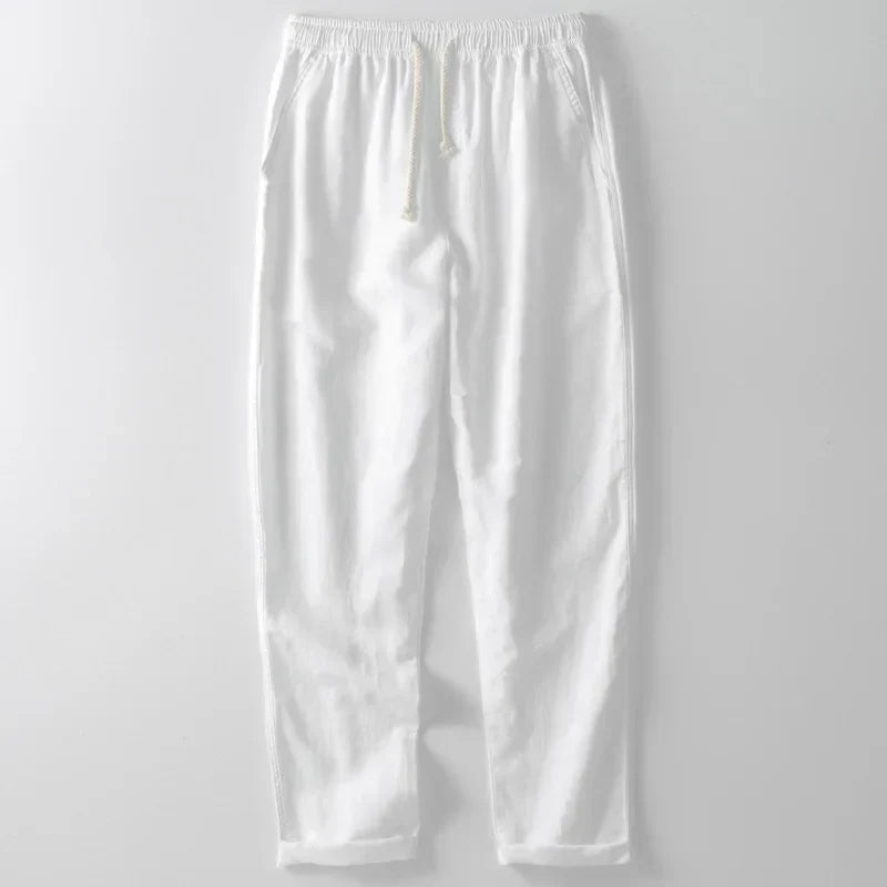 Men's comfort fit linen trousers, lightweight and breathable for casual summer and beach adventures.