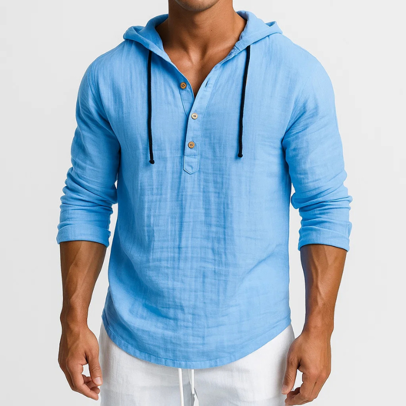 Men's lightweight long-sleeve hoodie shirt, perfect for casual spring & summer comfort.