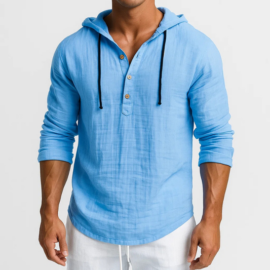 Men's lightweight long-sleeve hoodie shirt, perfect for casual spring & summer comfort.