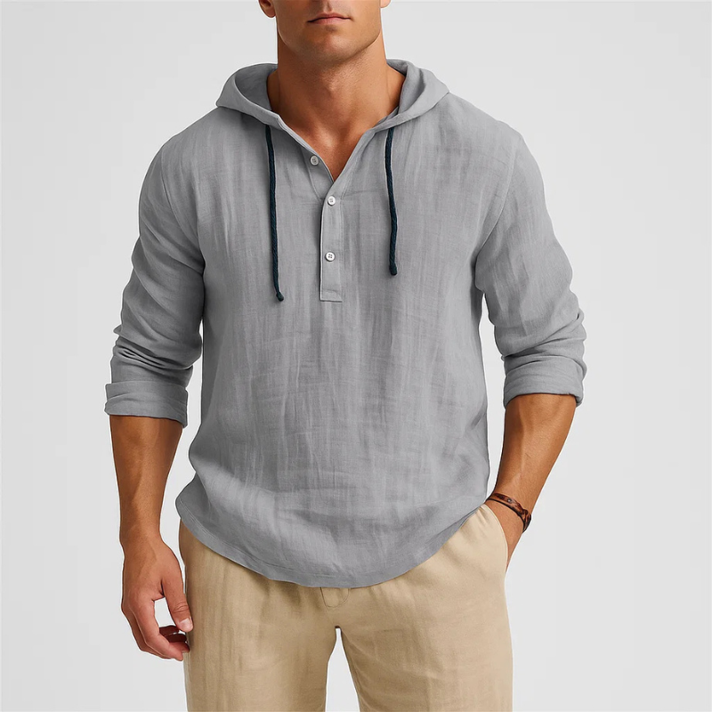 Comfortable men's summer hoodie shirt, lightweight long-sleeve design for relaxed style.