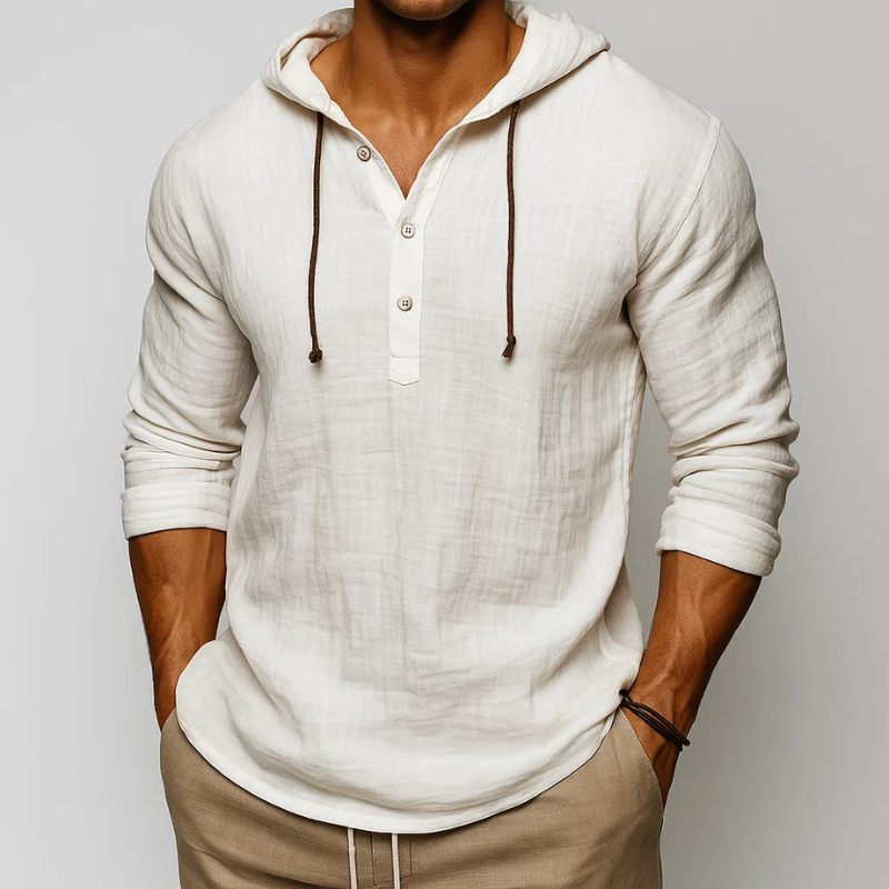 Stylish men's lightweight long-sleeve hoodie, offers comfortable, relaxed fit for spring outings.