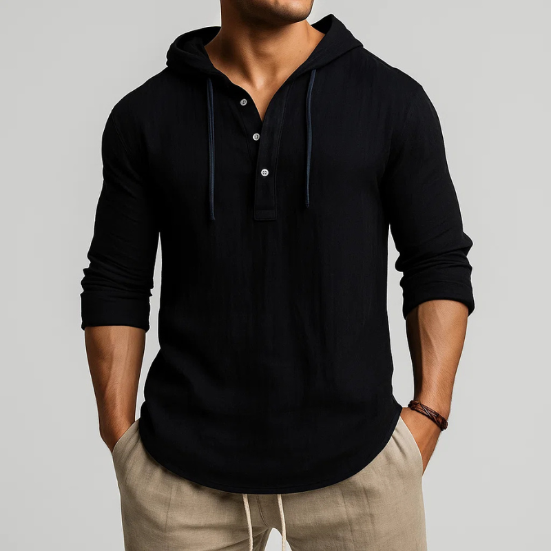 Relaxed fit men's lightweight hoodie shirt, soft & comfortable for casual spring and summer days.