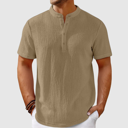 Lightweight men's summer shirt with a mandarin collar. Perfect for warm weather casual wear.