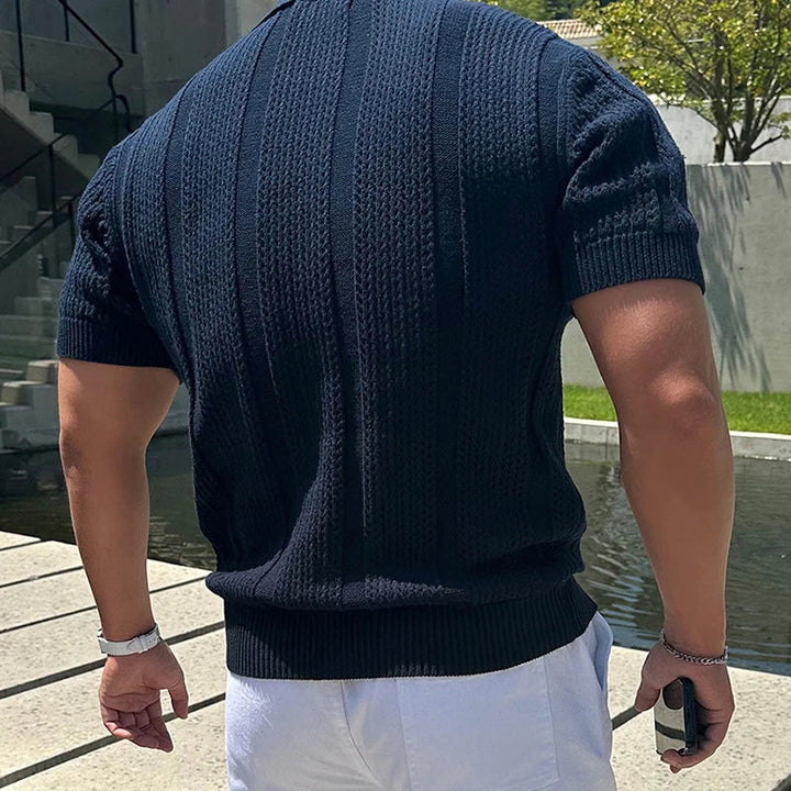 Comfortable men's lightweight mesh polo. Breathable fabric & vintage lapel ideal for warm weather fashion.