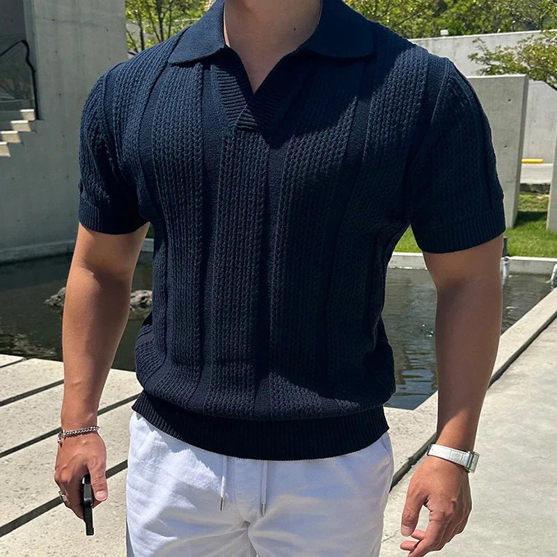 Breathable men's mesh polo with vintage lapel. Lightweight solid color design for a cool & comfortable summer shirt.