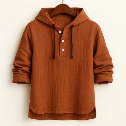 Comfortable men's lightweight Orlando pullover hoodie shirt with long sleeves and a functional drawstring hood.