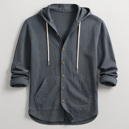 Comfortable men's lightweight oxford hoodie, relaxed fit, easy care for everyday wear.