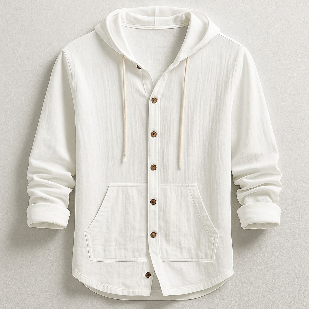 Men's lightweight hooded oxford shirt, relaxed fit, great for warm weather and casual outfits.