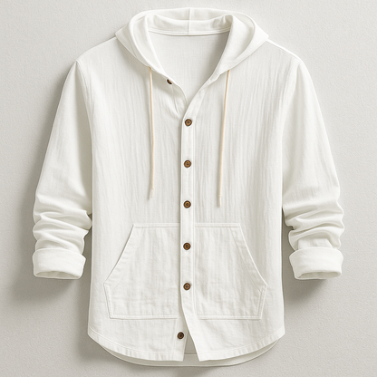 Men's lightweight hooded oxford shirt, relaxed fit, great for warm weather and casual outfits.