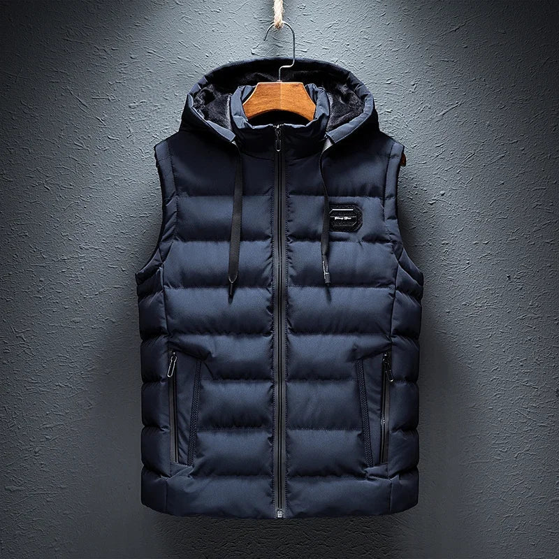 Men's lightweight padded vest, dark blue, ideal for warm, casual everyday layering and outdoor comfort.