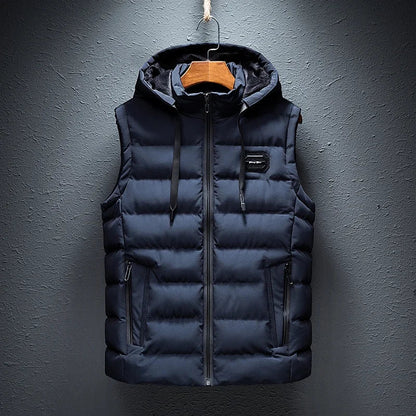 Men's lightweight padded vest, dark blue, ideal for warm, casual everyday layering and outdoor comfort.