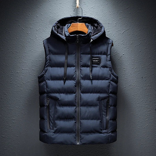 Men's lightweight padded vest, dark blue, ideal for warm, casual everyday layering and outdoor comfort.