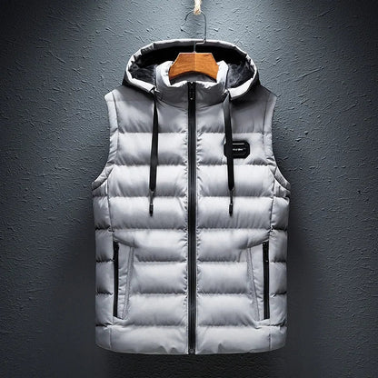 Stylish men's padded vest in black, perfect lightweight outerwear for casual comfort and layering.