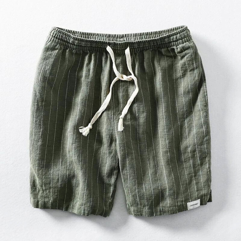 Men's lightweight pinstripe casual shorts with elastic waist & drawstring, perfect for summer vacation wear.