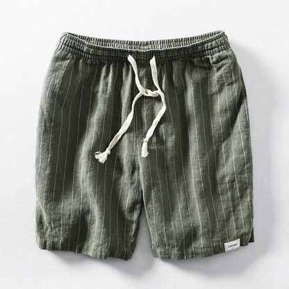 Men's lightweight pinstripe casual shorts with elastic waist & drawstring, perfect for summer vacation wear.