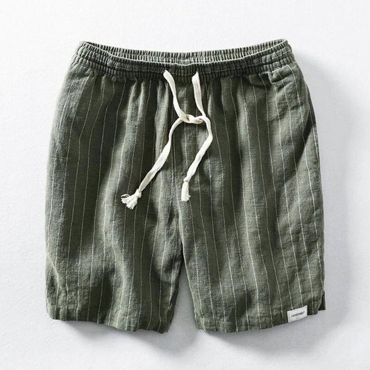 Men's lightweight pinstripe casual shorts with elastic waist & drawstring, perfect for summer vacation wear.