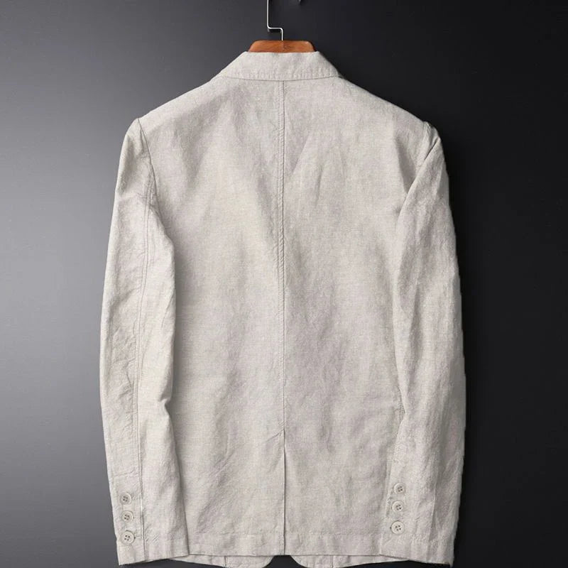 Cream men's lightweight blazer jacket, ideal for professional wear. Smart casual, breathable & versatile outerwear.