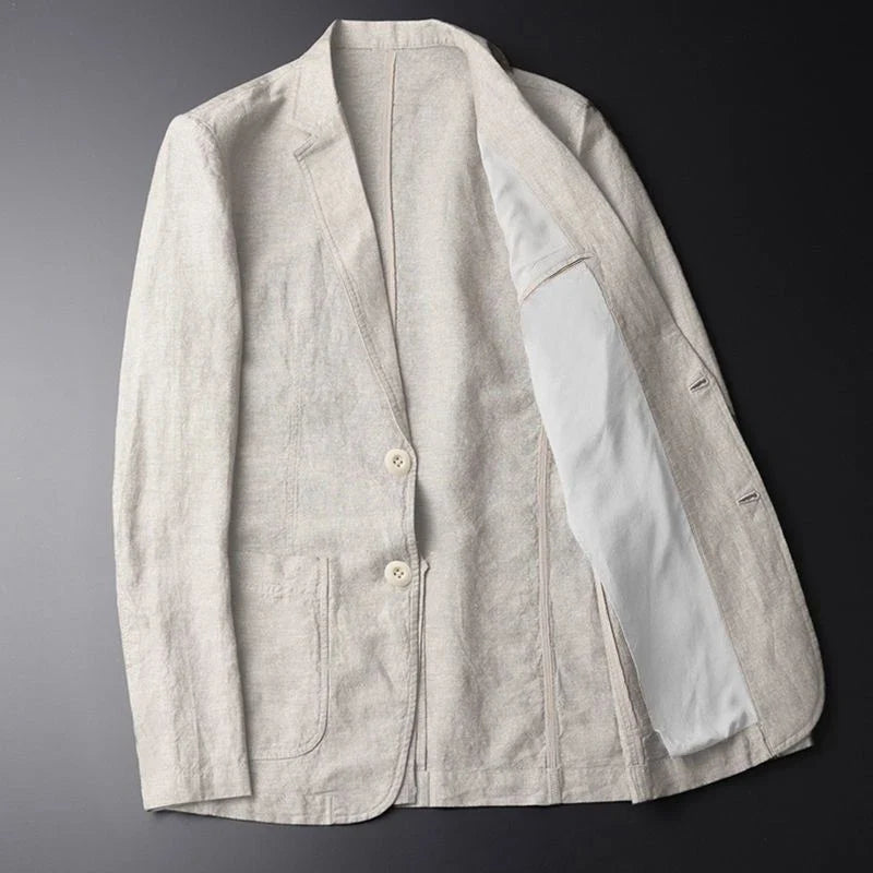 Stylish men's cream blazer for professional or smart casual outfits. Lightweight jacket for modern formal & casual looks.