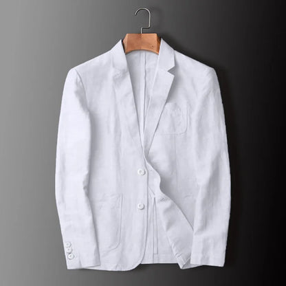 Sleek men's cream lightweight blazer. Professional yet casual jacket, perfect for versatile outerwear and smart looks.