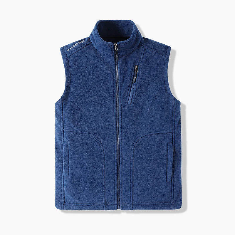 Warm men's down puffer vest, lightweight & insulated for cold weather layering and outdoor adventures.