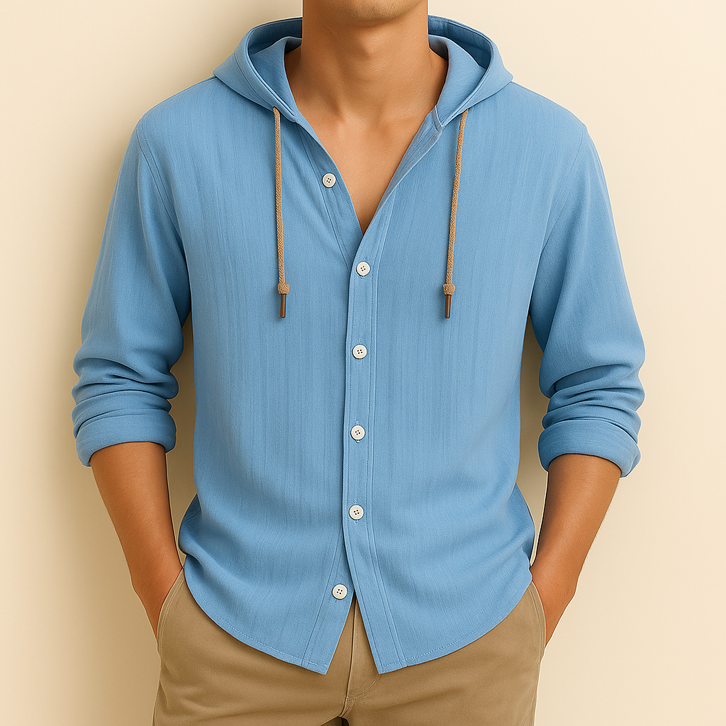 Stylish men's lightweight summer hoodie, ideal for beach wear & relaxed fashion.
