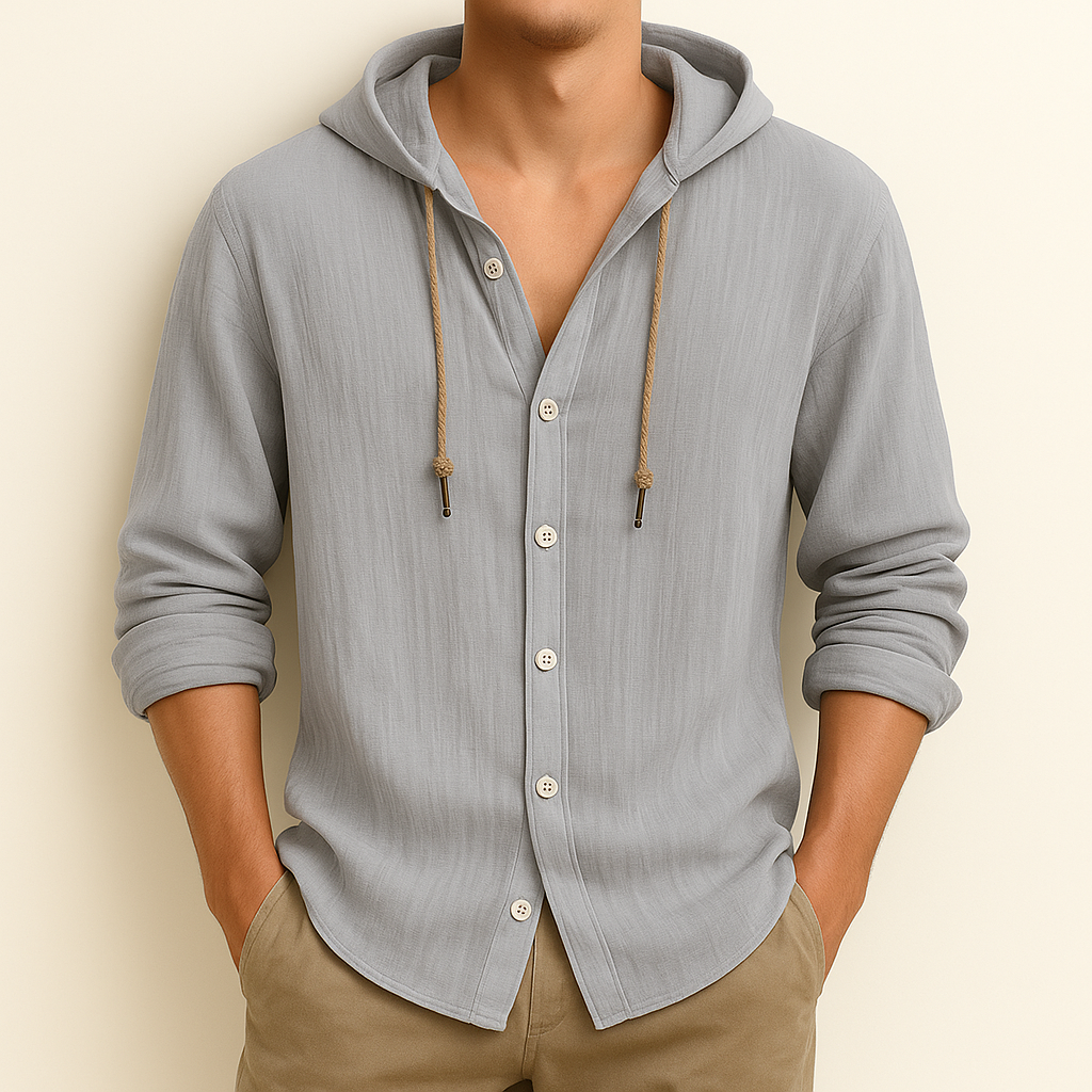 Lightweight men's beach hoodie, comfortable pullover shirt for summer fashion.