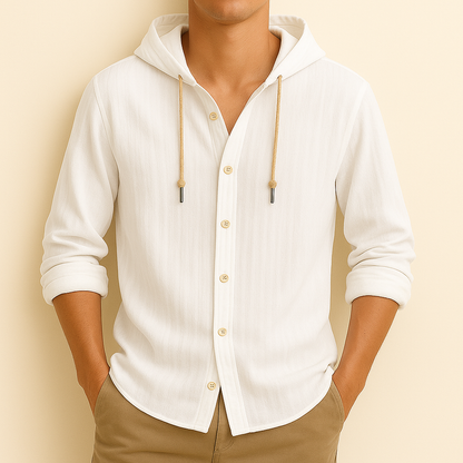 Spring men's apparel: lightweight relaxed fit pullover hoodie, easy casual style.
