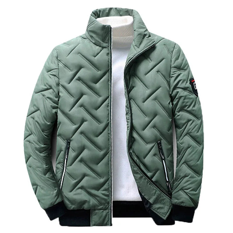 Back view of a sleek men's lightweight quilted jacket, highlighting its comfortable and stylish design.