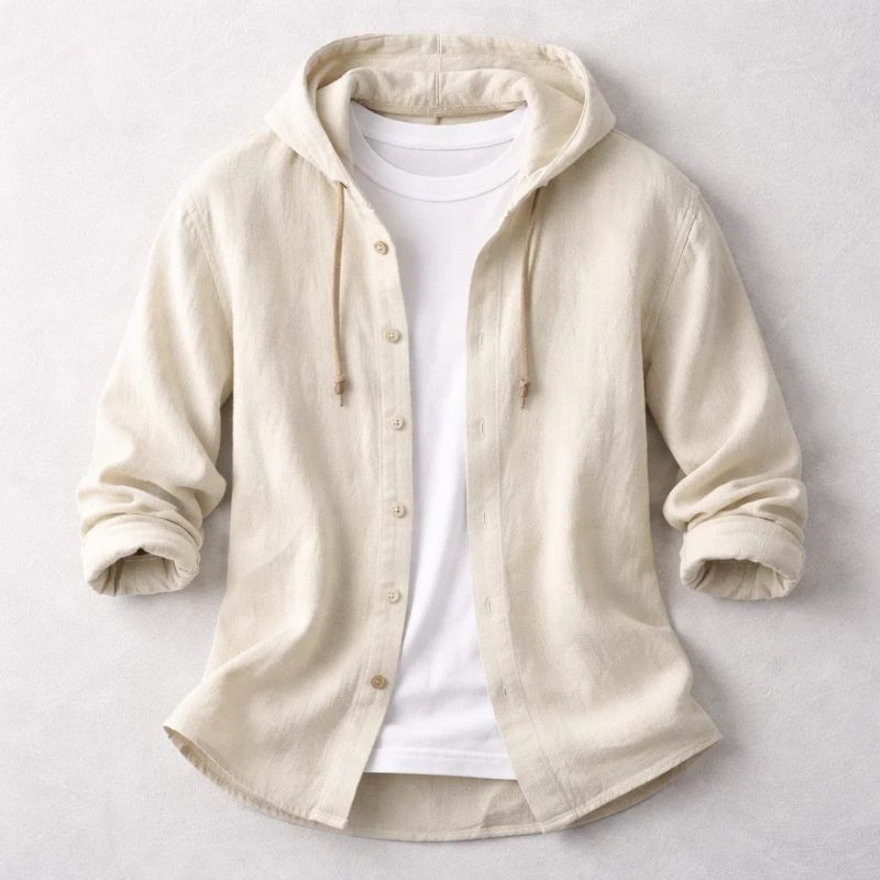 Relaxed fit men's lightweight hoodie shirt, ideal for all-day comfort. Versatile long sleeve hooded top.