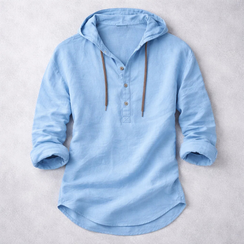 Men's lightweight relaxed fit hoodie shirt with long sleeves & drawstring hood. Ideal casual top for spring & summer wear.