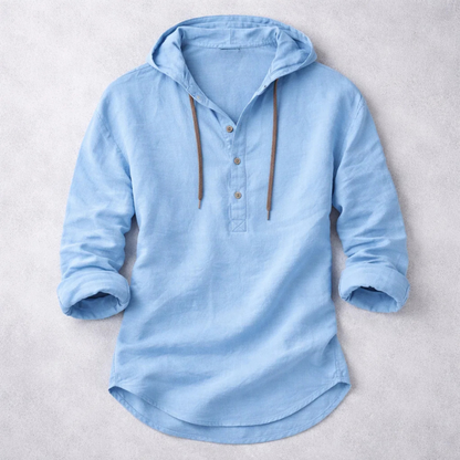 Men's lightweight relaxed fit hoodie shirt with long sleeves & drawstring hood. Ideal casual top for spring & summer wear.