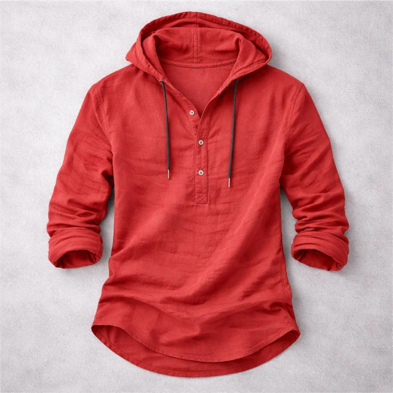 Stylish men's lightweight relaxed fit hoodie shirt with long sleeves. A breathable and versatile top for summer & spring fashion.
