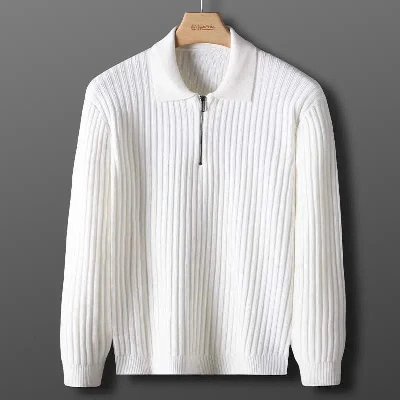 Stylish men's lightweight ribbed knit polo, perfect versatile top for casual elegance.