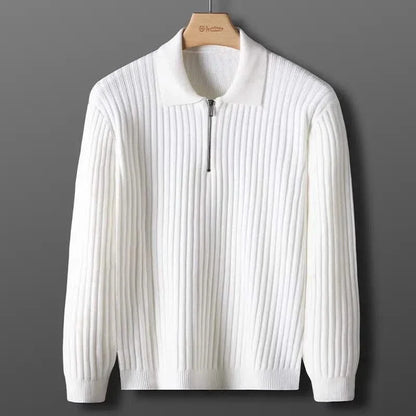 Stylish men's lightweight ribbed knit polo, perfect versatile top for casual elegance.