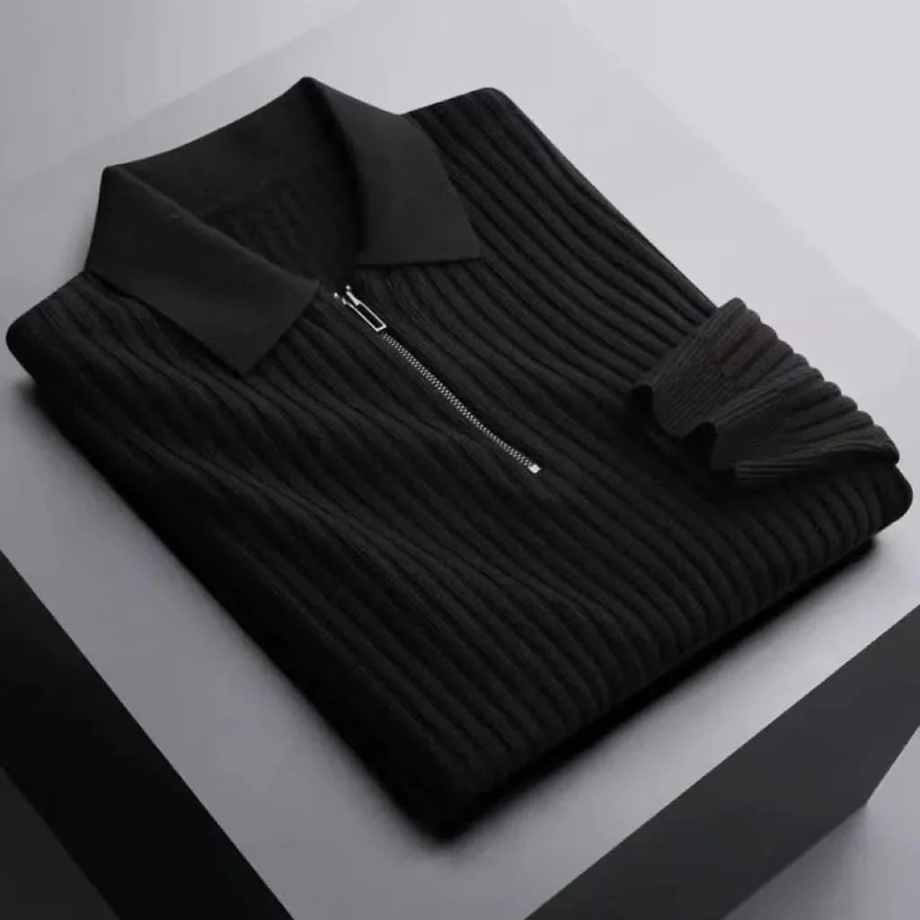 Lightweight men's polo with a subtle ribbed knit texture. Breathable cotton blend.