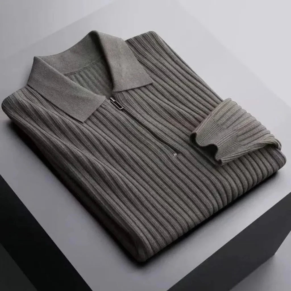 Elegant men's knit polo shirt. Lightweight ribbed design, tailored fit, comfortable cotton blend.