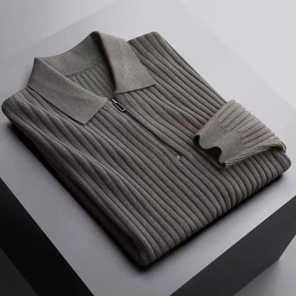 Elegant men's knit polo shirt. Lightweight ribbed design, tailored fit, comfortable cotton blend.