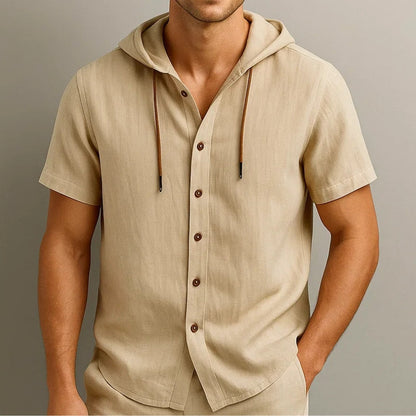 Men's lightweight short-sleeve hoodie, a comfortable and breathable top for casual summer style. Relaxed fit.