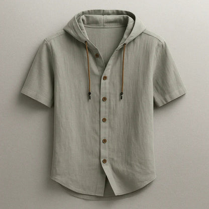 Modern men's lightweight hooded short-sleeve shirt. Stylish, comfortable, breathable, and relaxed fit for summer fashion.