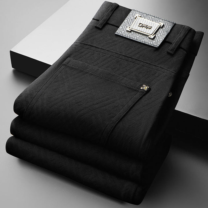 Black men's lightweight stretch trousers. Designed for summer comfort and versatile casual styling.