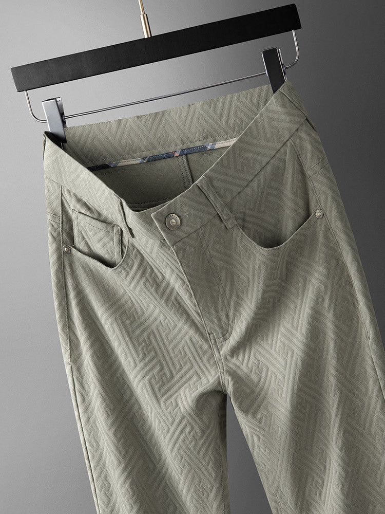 Men's casual summer trousers. Lightweight, stretch fabric in gray, green, or black for warm-weather style.